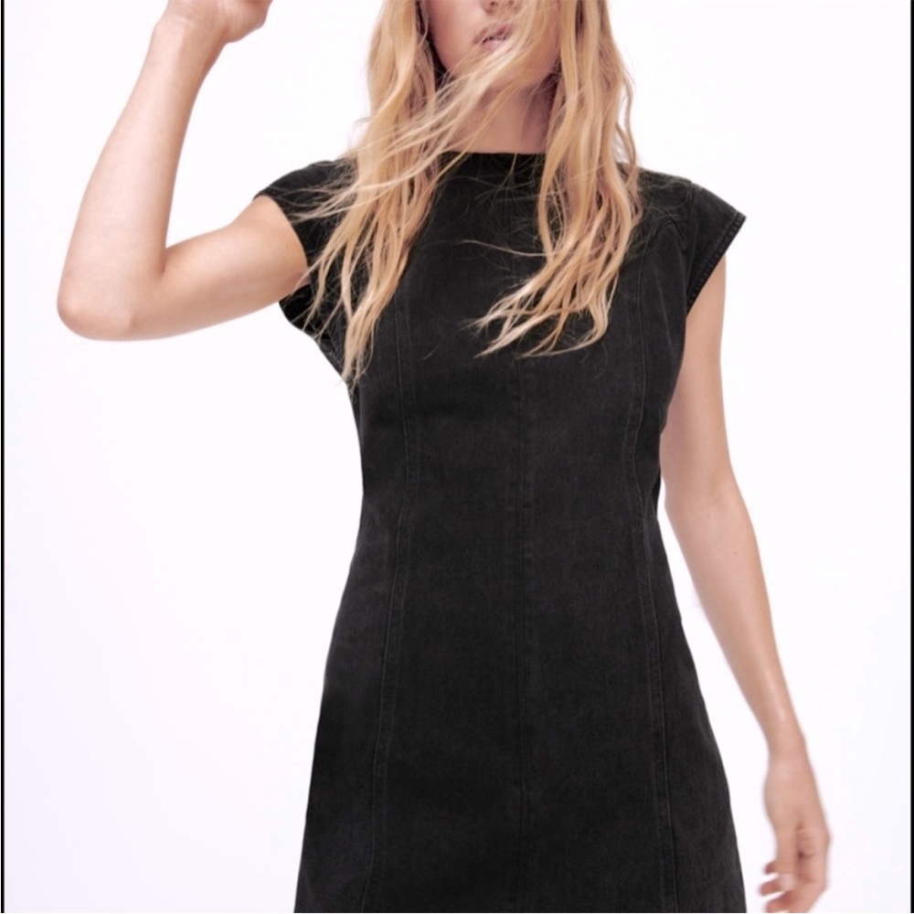 zara black denim dress